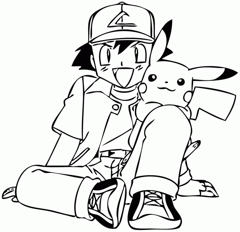 Ash ve Pikachu Pokemon boyama sayfası