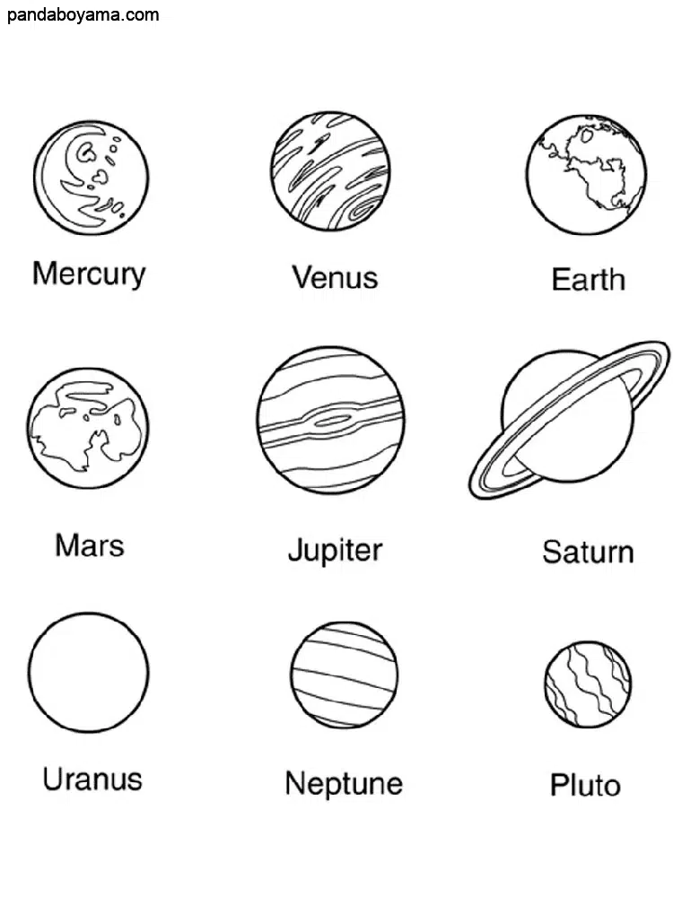 İsimleriyle Gezegenler boyama sayfası