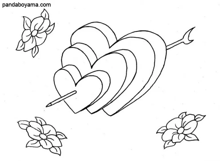 Kalp ve Çiçekler boyama sayfası
